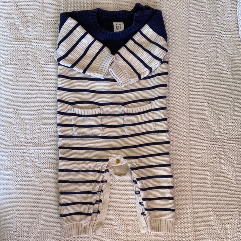 Gap Navy and Cream Striped knit Baby Romper
